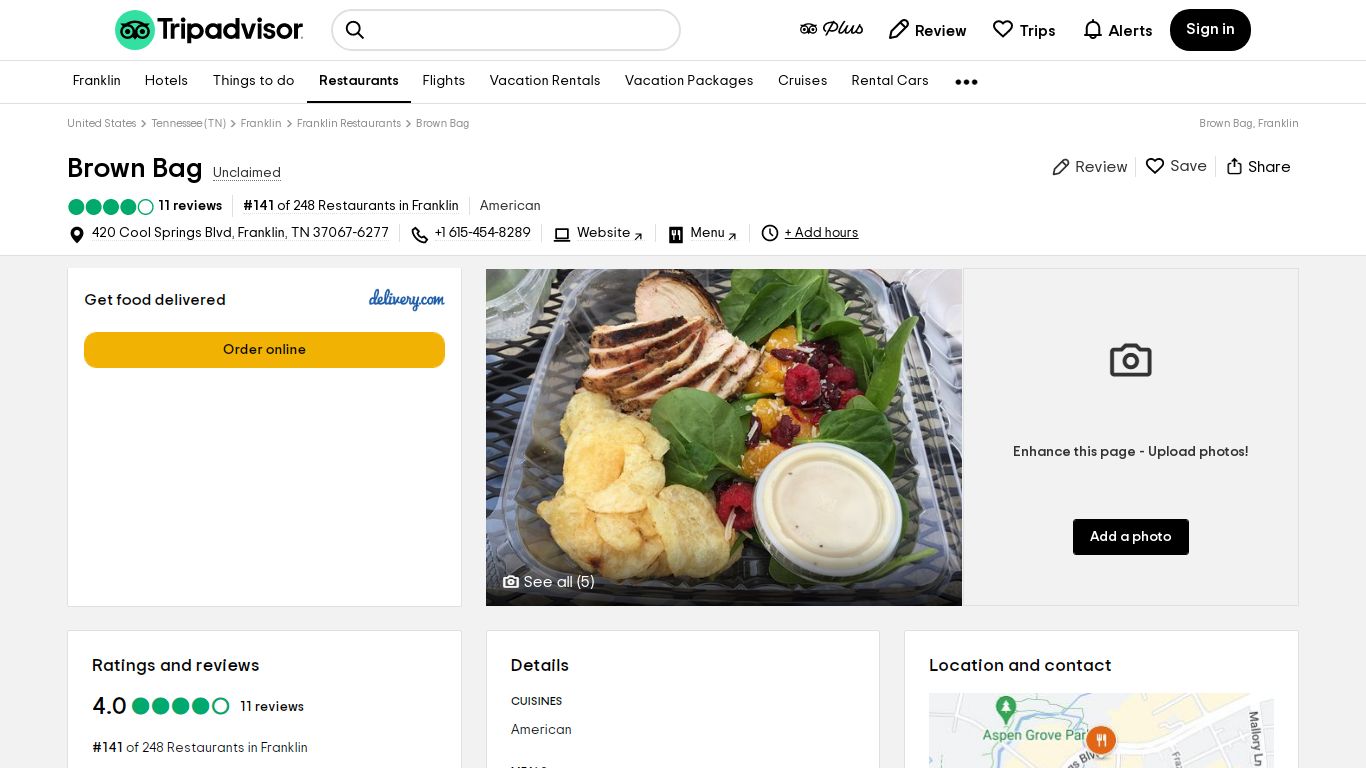 BROWN BAG, Franklin - Menu, Prices & Restaurant Reviews - Tripadvisor